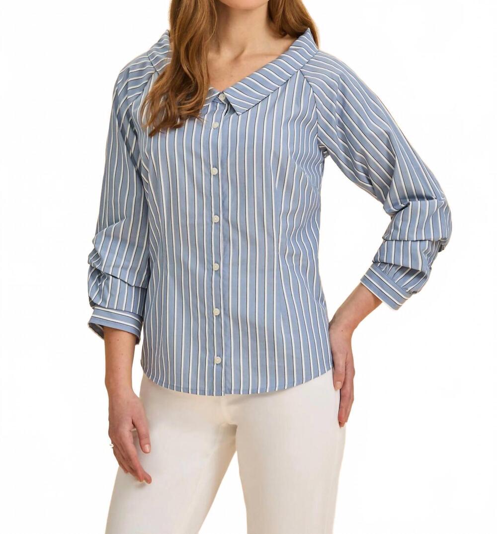 NEW FDJ 3/4 sleeve cotton boatneck shirt in ether stripes